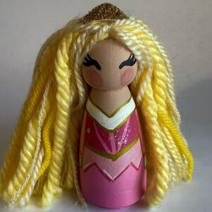 Handcrafted Wooden Peg Princess Doll - Disney Sleeping Beauty - Princess Aurora